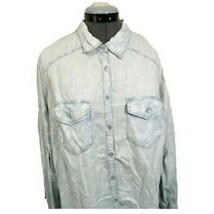 MAURICES Chambray Shirt Plus 0X Denim blue floral